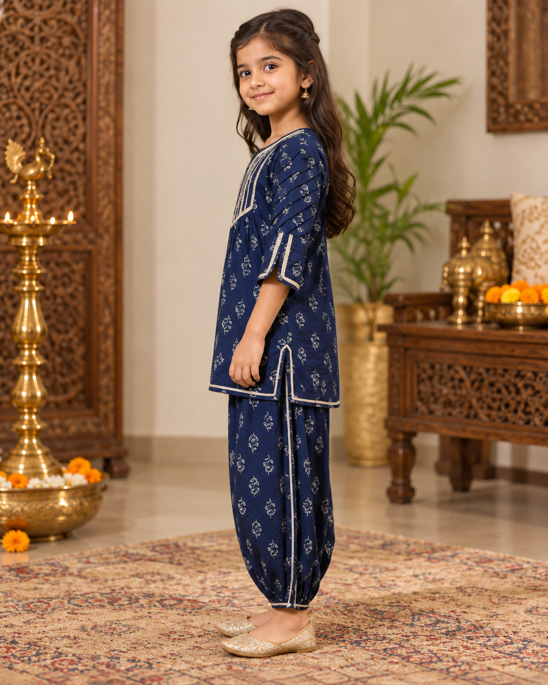 Indigo Rose Girls Festive Kurta Pajama Set