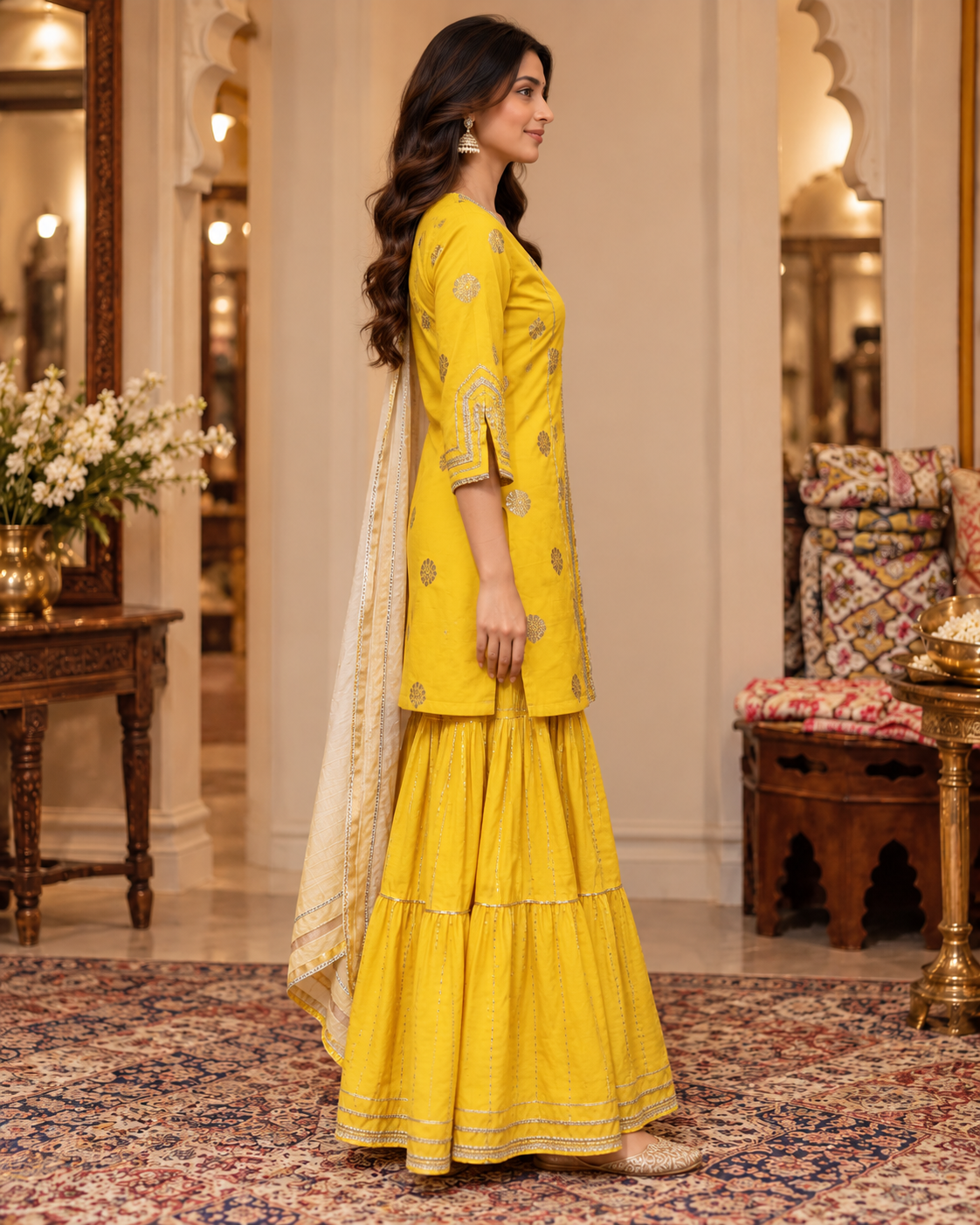 Royal Yellow Silk Brocade Sharara Set