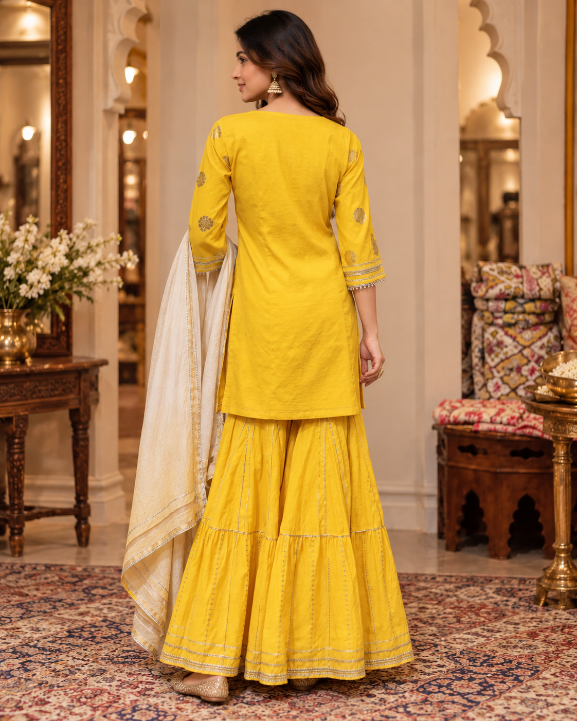 Royal Yellow Silk Brocade Sharara Set