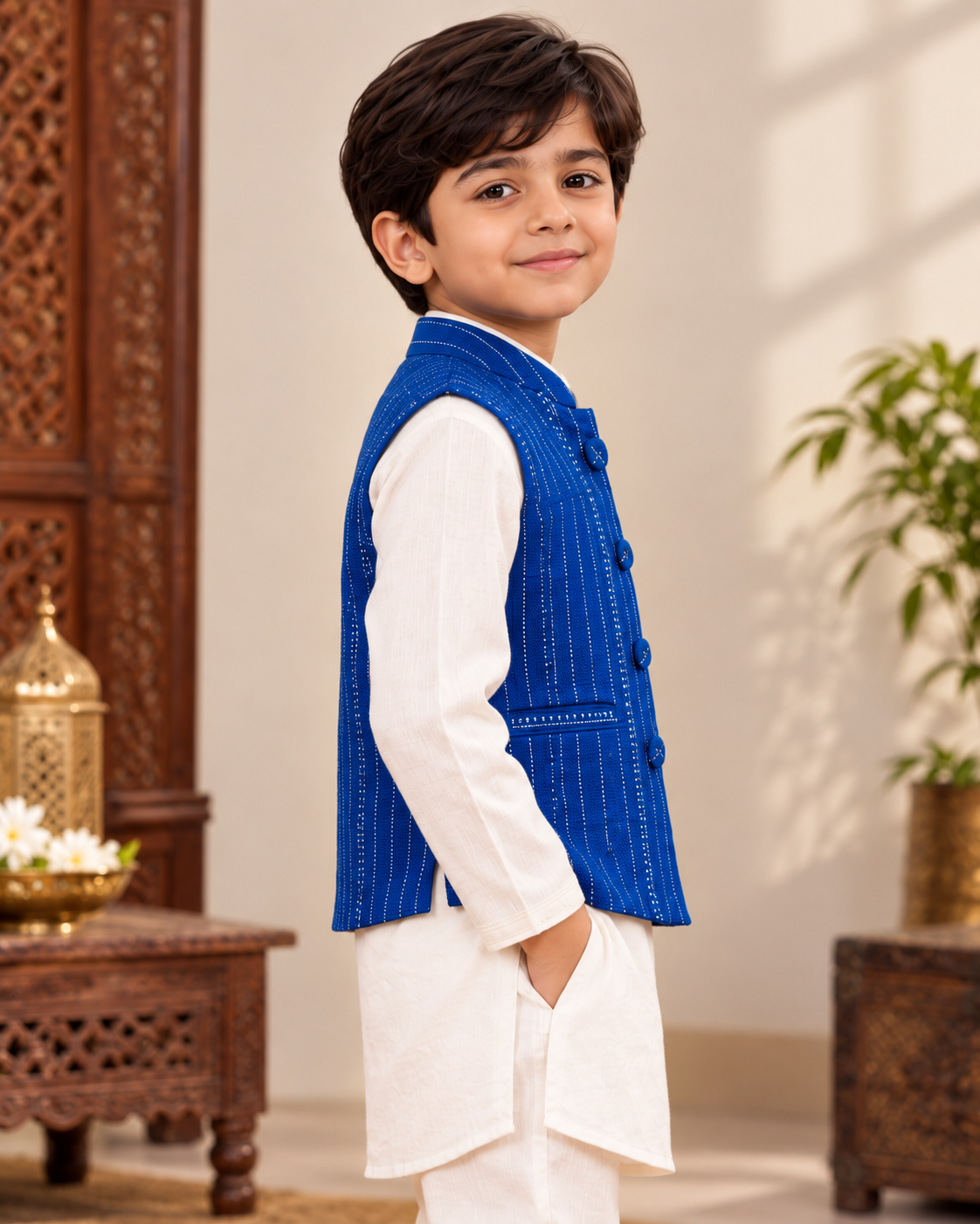 Royal Blue Boys Festive Waistcoat