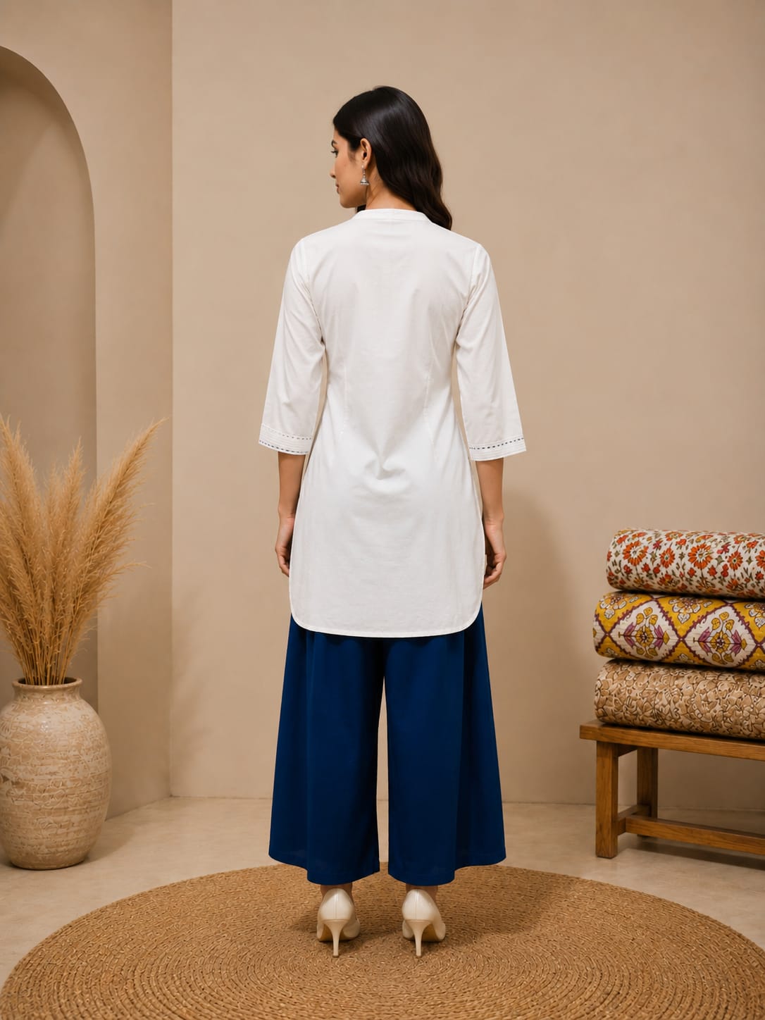 White Pleated mid length kura