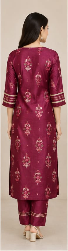 Plum Silk Chanderi Festive Suit Set