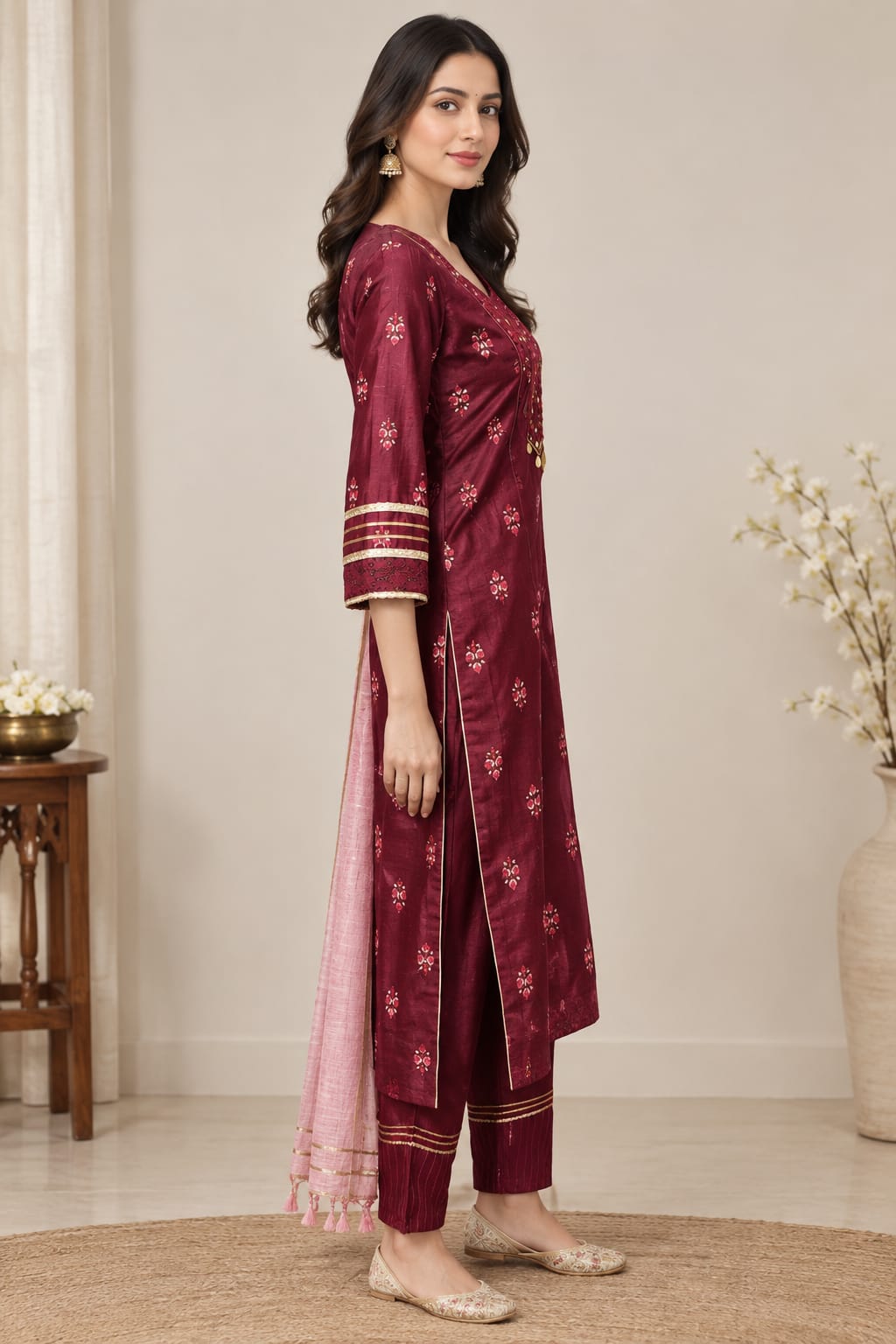 Plum Silk Chanderi Festive Suit Set
