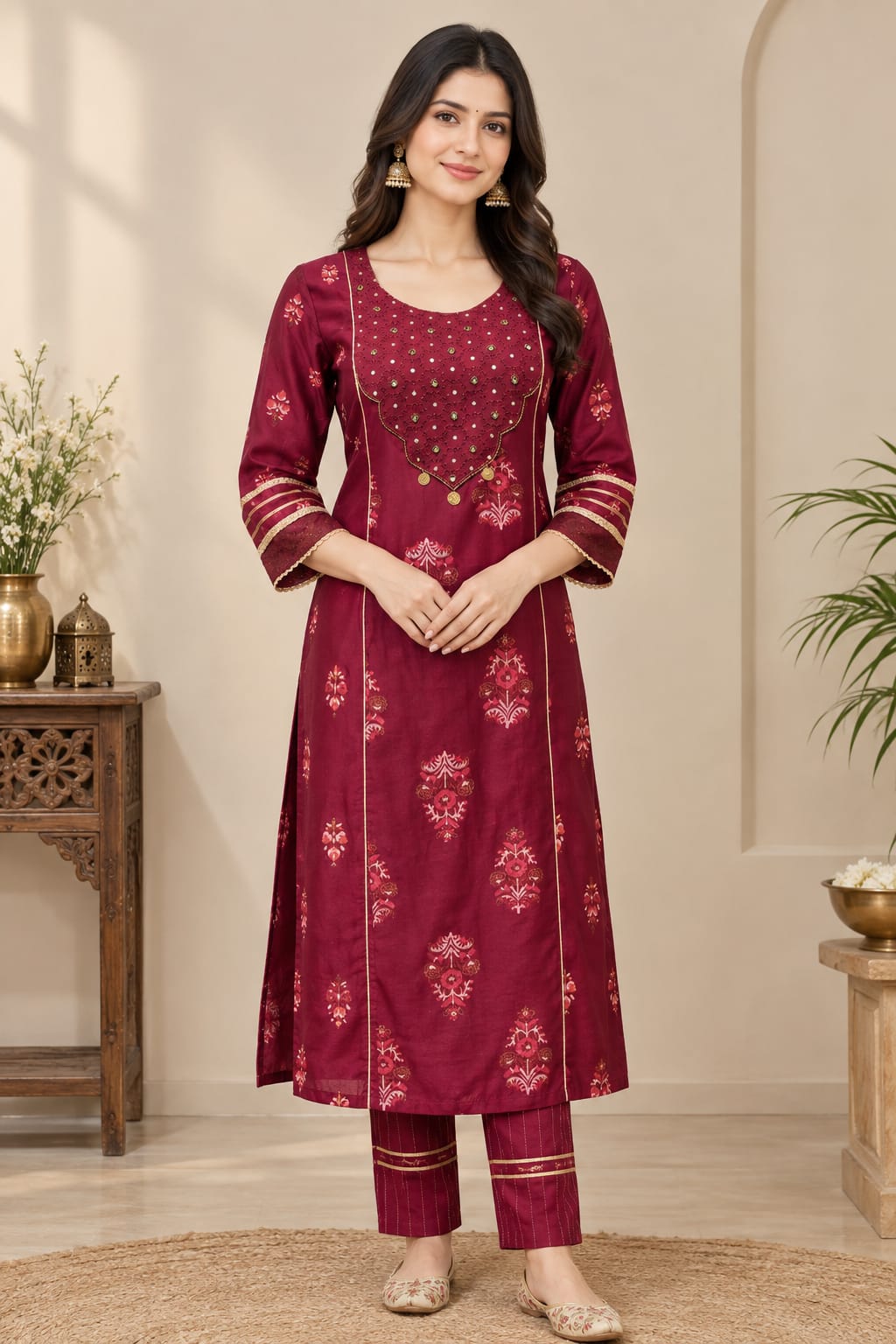 Plum Silk Chanderi Festive Suit Set