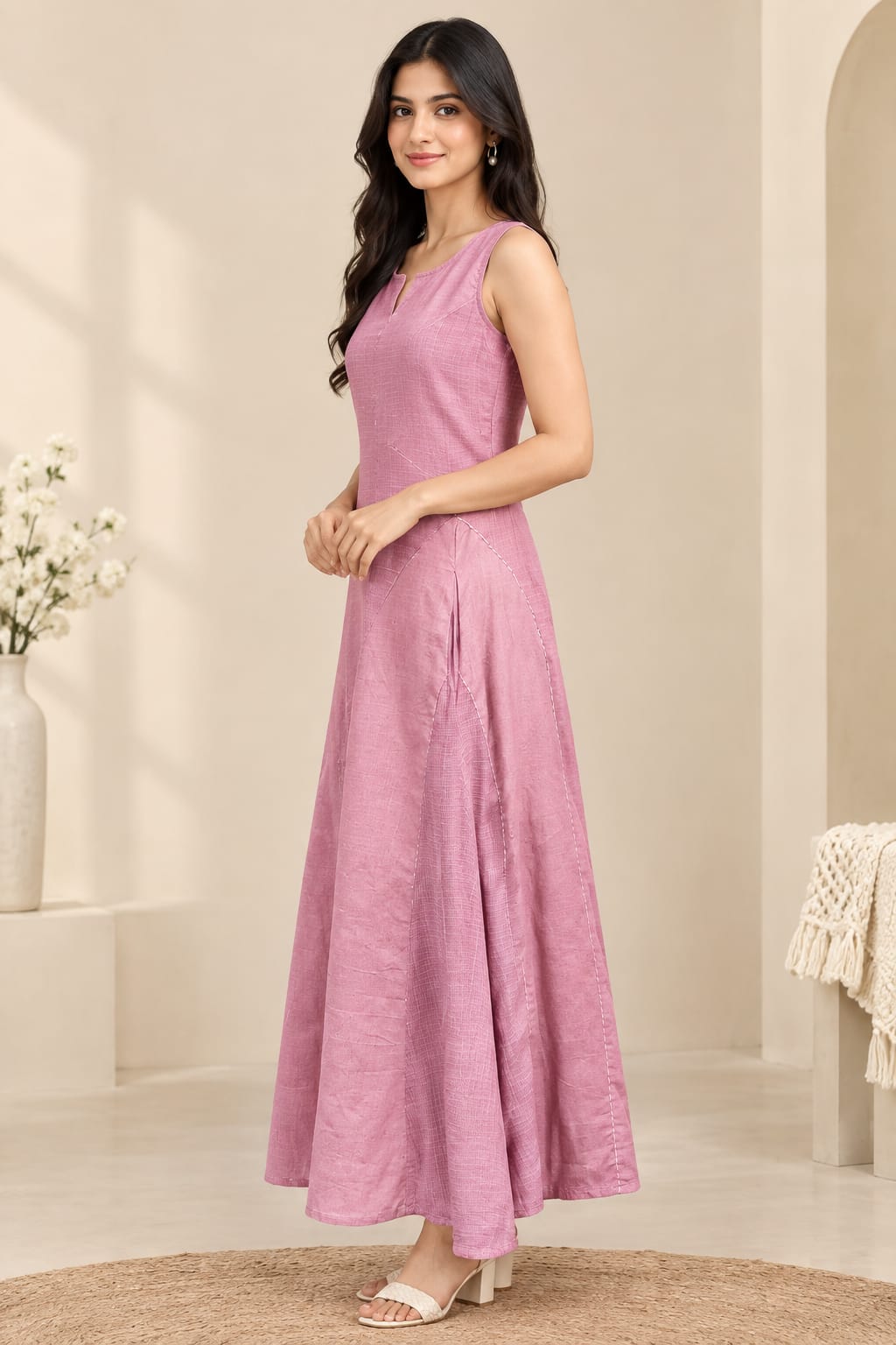 Powder Pink Asymmetric Kota Panel Dress