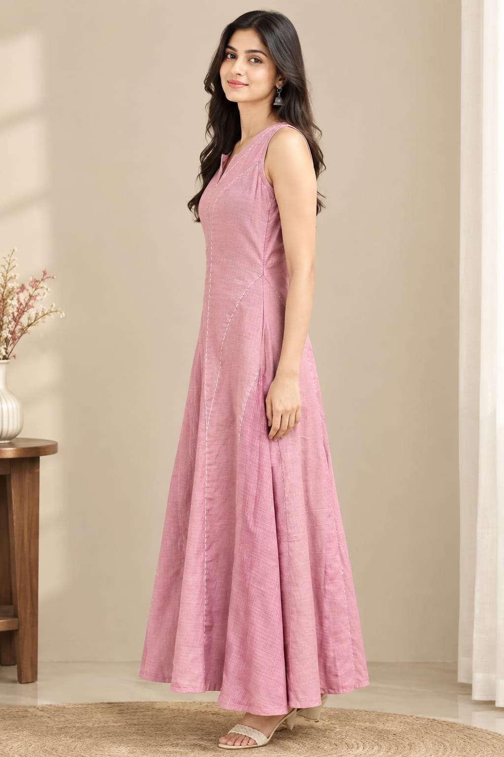 Powder Pink Asymmetric Kota Panel Dress