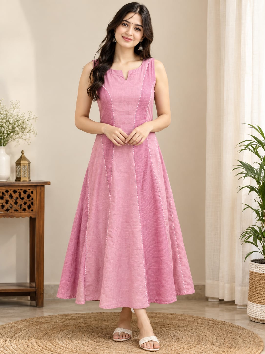 Powder Pink Asymmetric Kota Panel Dress