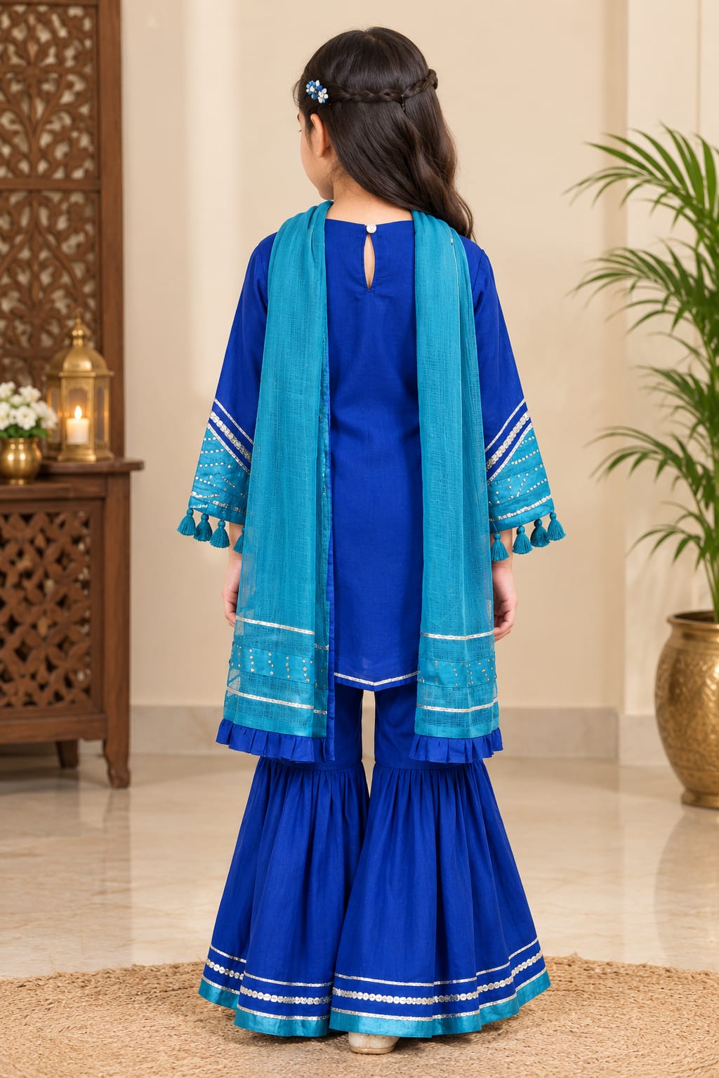 Royal Blue Girls Festive Sharara Set [without dupatta]