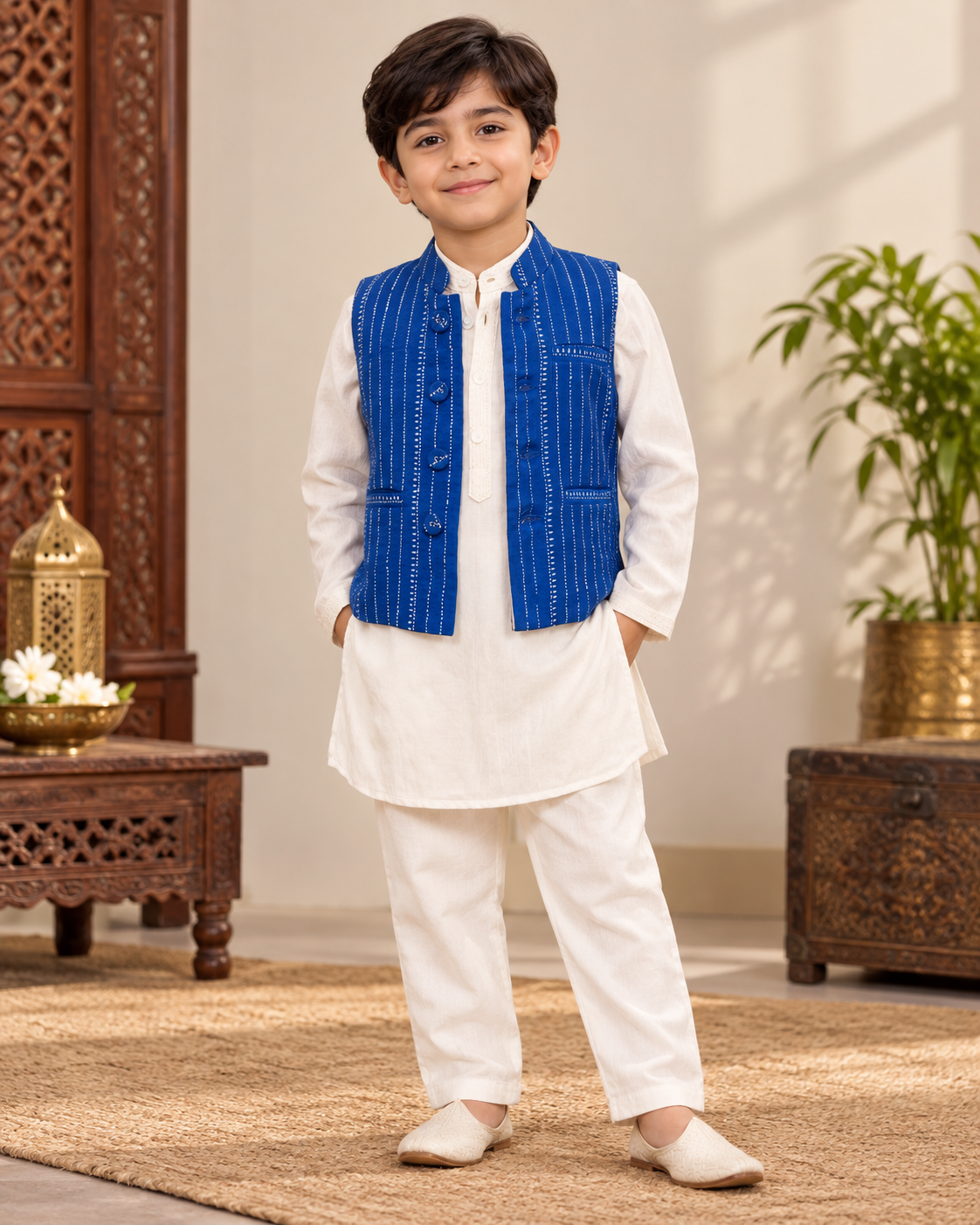 Royal Blue Boys Festive Waistcoat