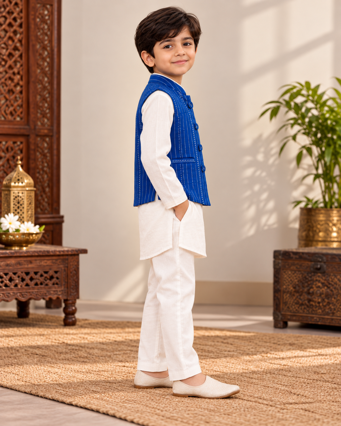 Royal Blue Boys Festive Waistcoat