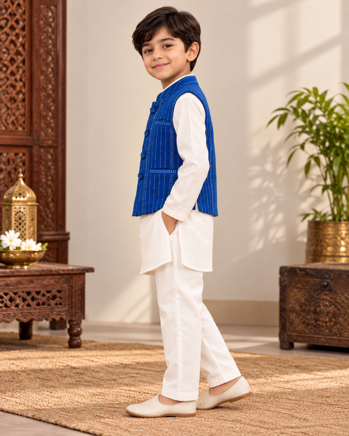 Royal Blue Boys Festive Waistcoat