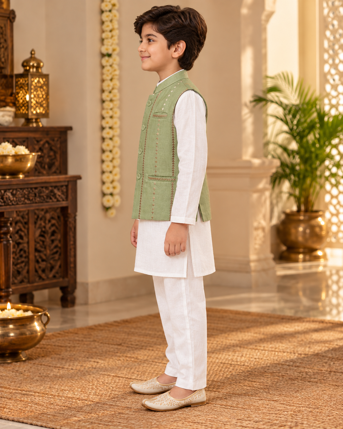Pista Green Boy Festive Waistcoat