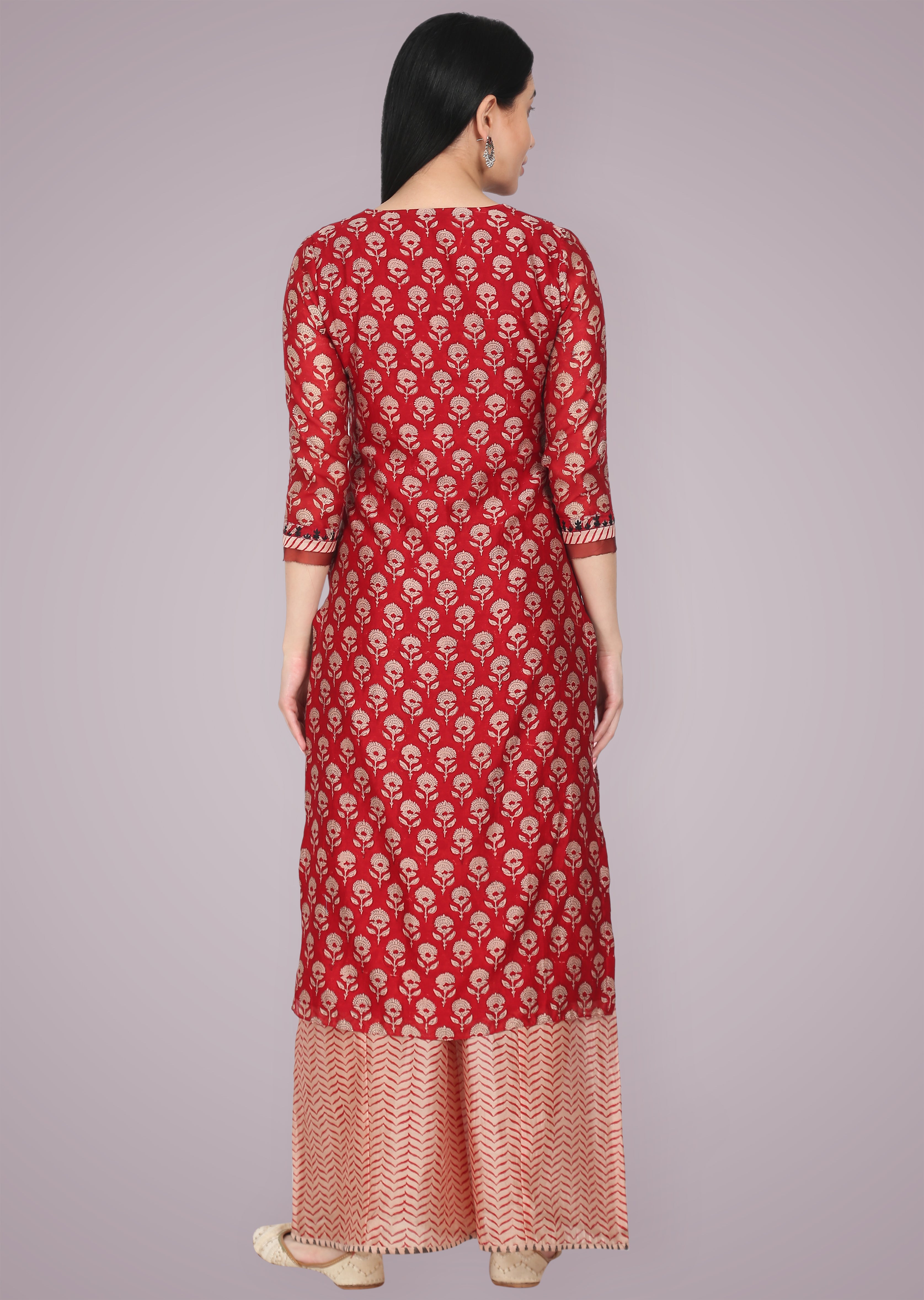 Crimson Red Silk Chanderi Embroidered Suit Set