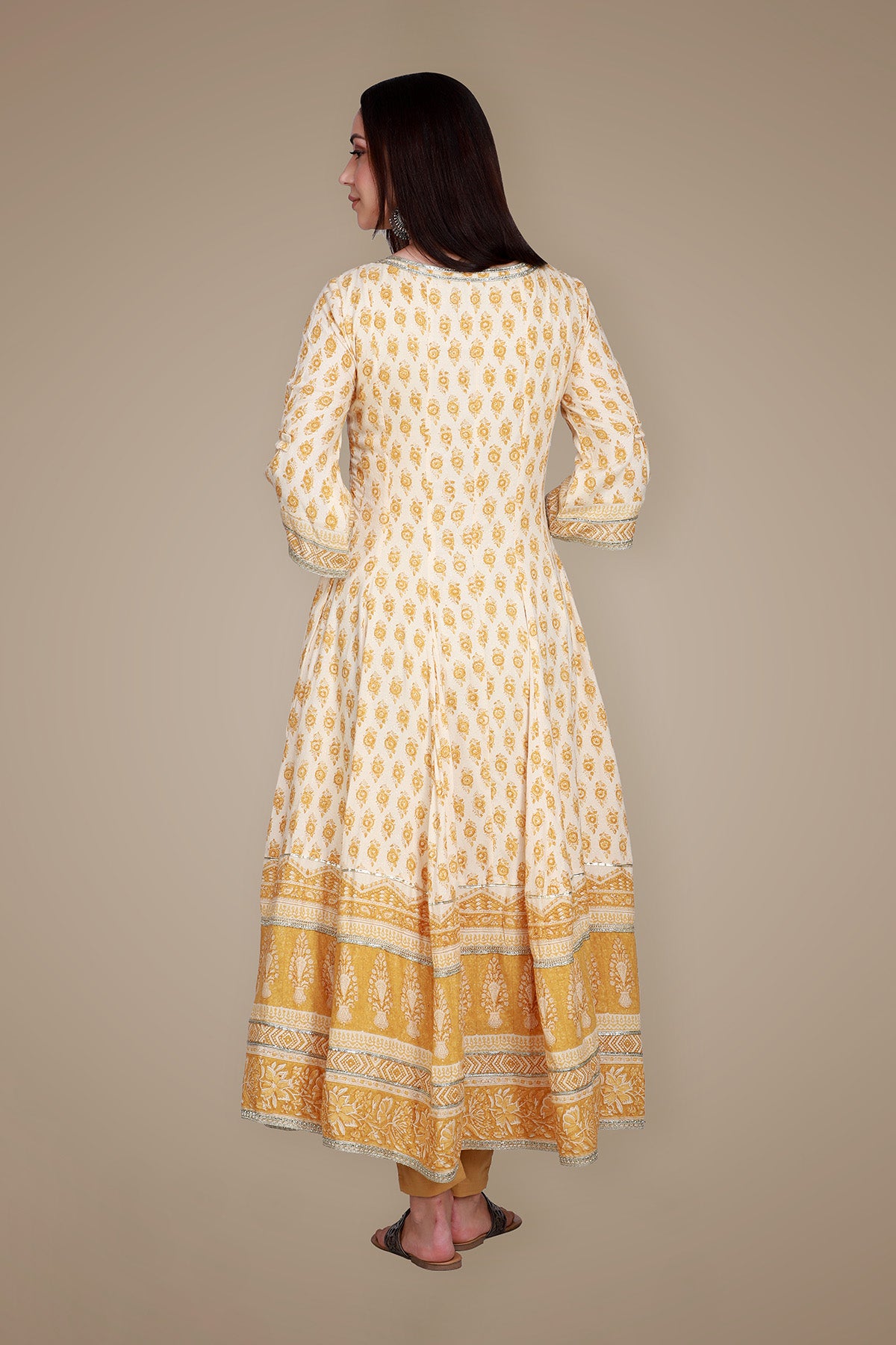 Mustard Hand Block Printed Anarkali Suit Set