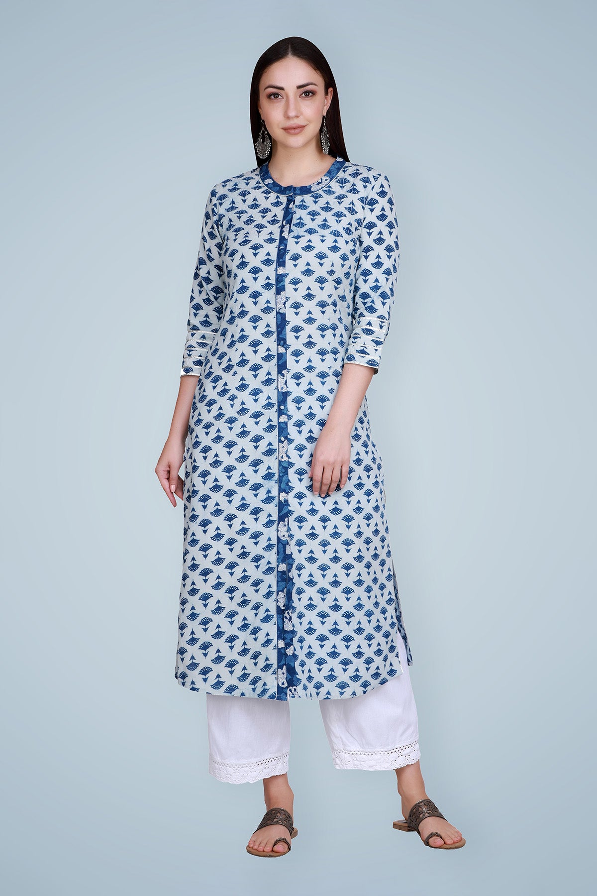 Indigo Dabu Hand Block Printed Straight Kurta